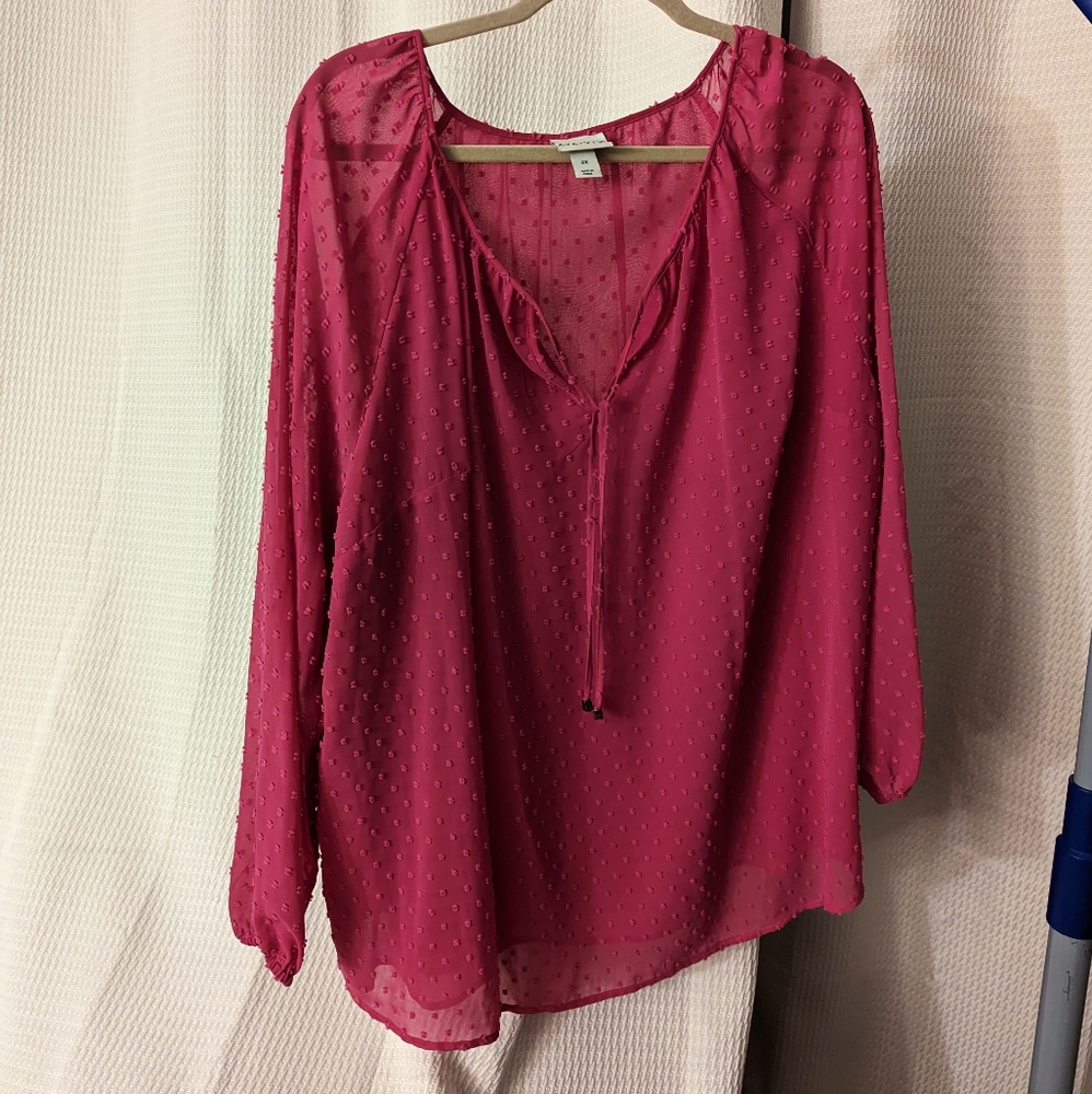 2x Ava & Viv hot pink sheer blouse with dots